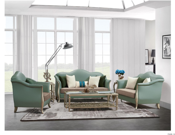 Contemporary Green Living Room Sofa Set with Gold Accents
