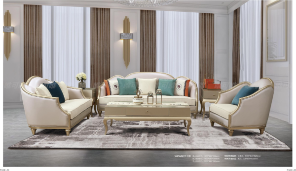 Luxurious Beige and Gold Living Room Set