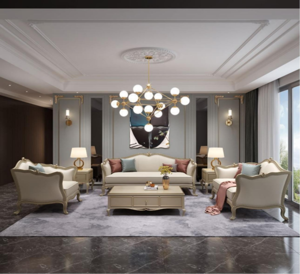 Luxurious Classic Living Room Set with Golden Detailing