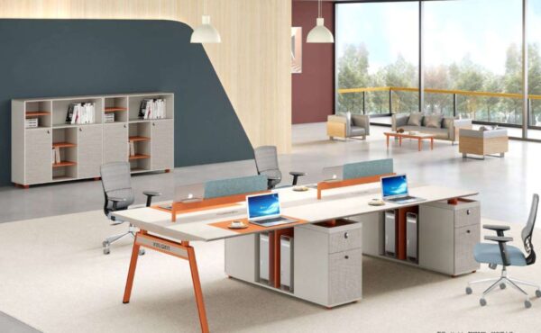 Collaborative Office Four Seat Workstation with Storage Solutions