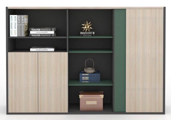 Modern Open Shelf Cabinet with Dual-Tone Design